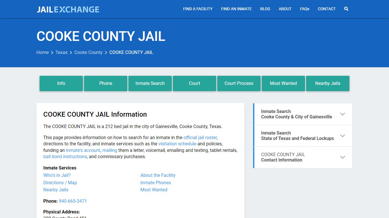 COOKE COUNTY JAIL, TX Inmate Search, Information